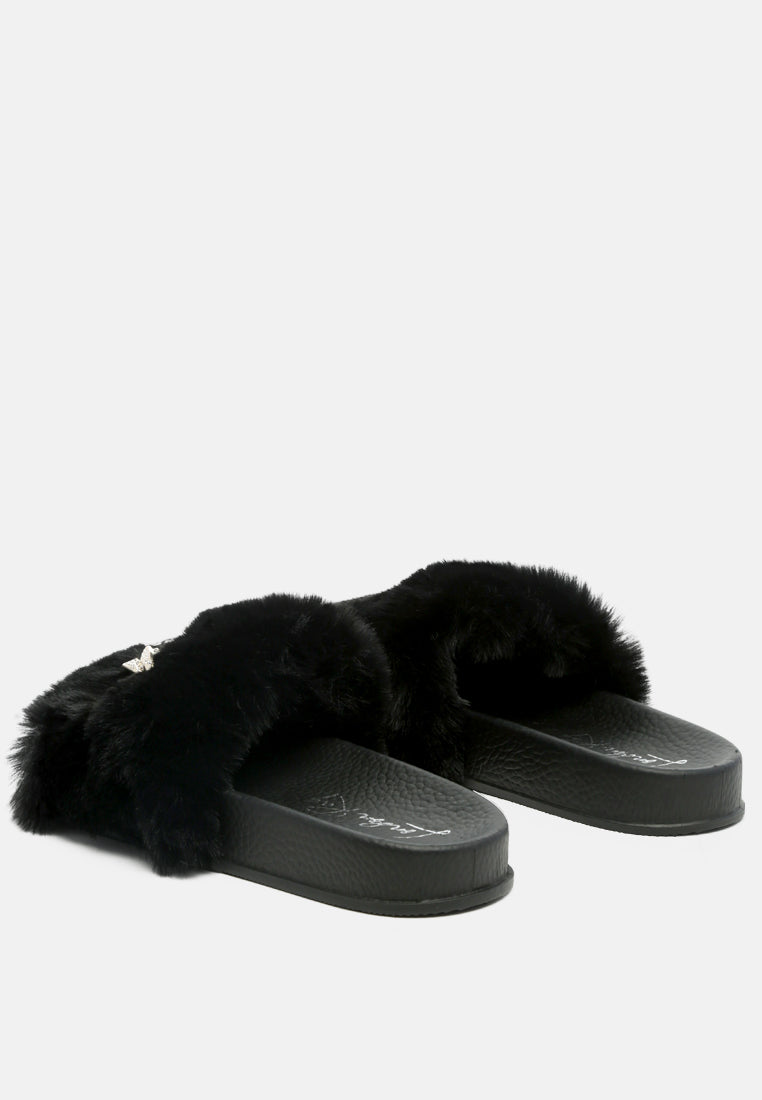 Chums Metal Chain Detail Fur Slides from London Rag International