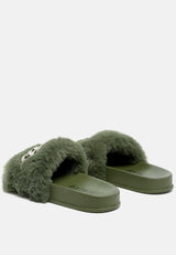 Chums Metal Chain Detail Fur Slides from London Rag International