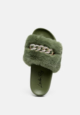 Chums Metal Chain Detail Fur Slides from London Rag International