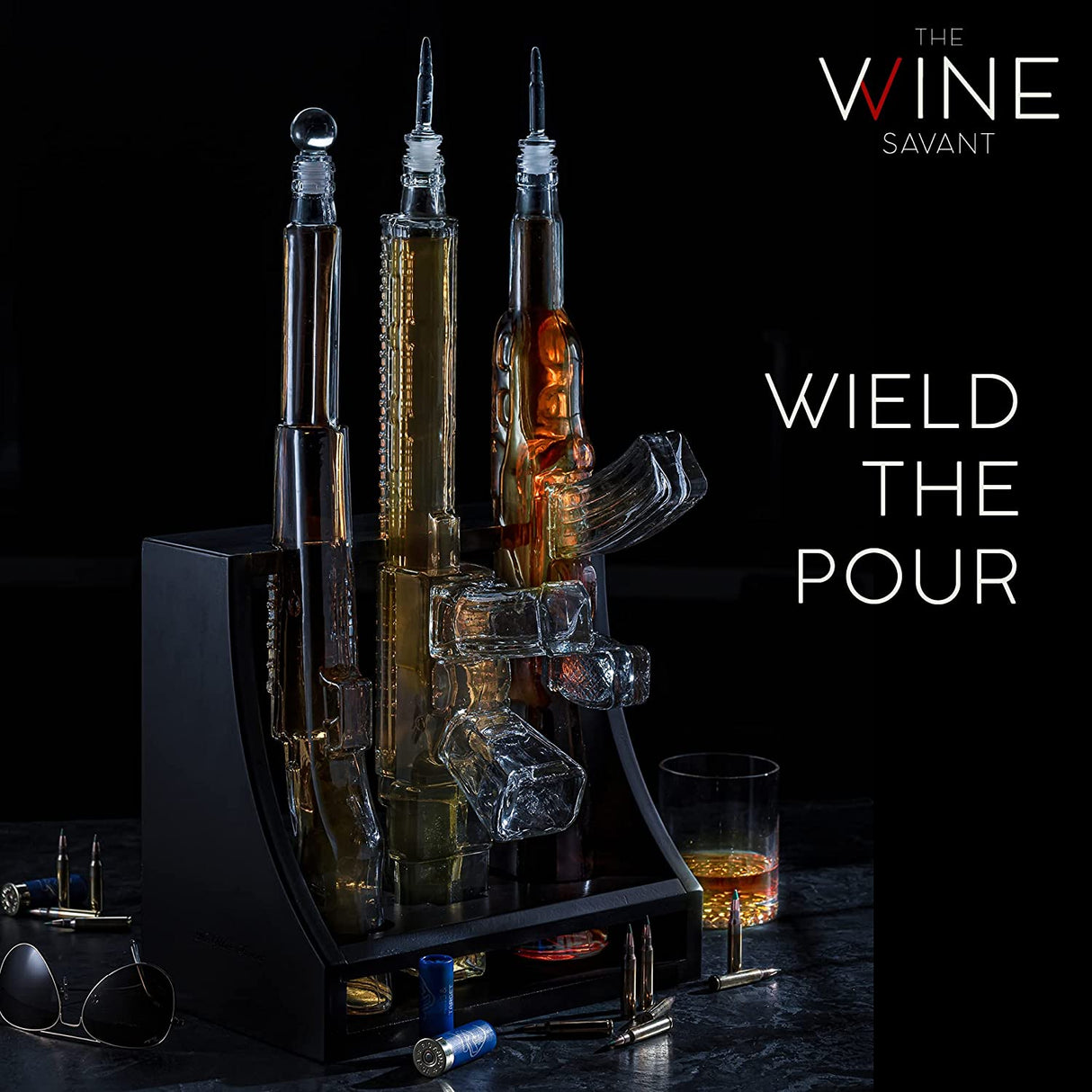 3 Gun Whiskey Decanters Set AR15, AK47, & Rifle Gun Decanter Set 1000ml by The Wine Savant - Veteran Gifts, Home Bar, Gun Lover Gifts, Tik Tok Gun Decanter, Military Gifts from The Wine Savant