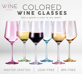 Colored Crystal Wine Glass Set of 6, Large Stemmed 12 oz Glasses, Great for all Occasions & Special Celebrations Unique Italian Style Tall Drinkware for Red & White Wine, Water Dinner, Color Glassware from The Wine Savant