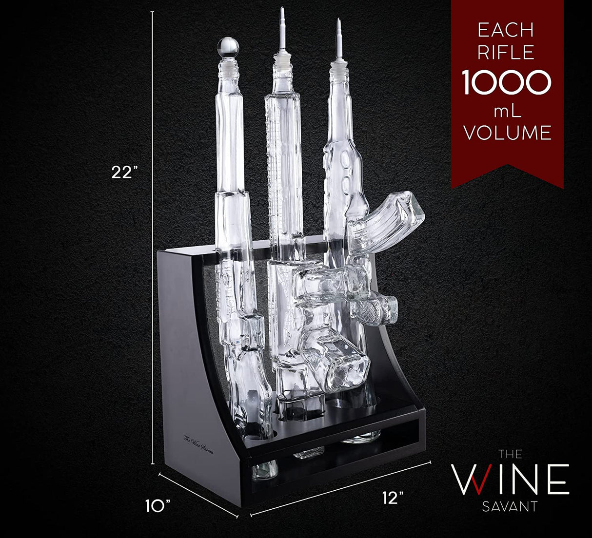 3 Gun Whiskey Decanters Set AR15, AK47, & Rifle Gun Decanter Set 1000ml by The Wine Savant - Veteran Gifts, Home Bar, Gun Lover Gifts, Tik Tok Gun Decanter, Military Gifts from The Wine Savant