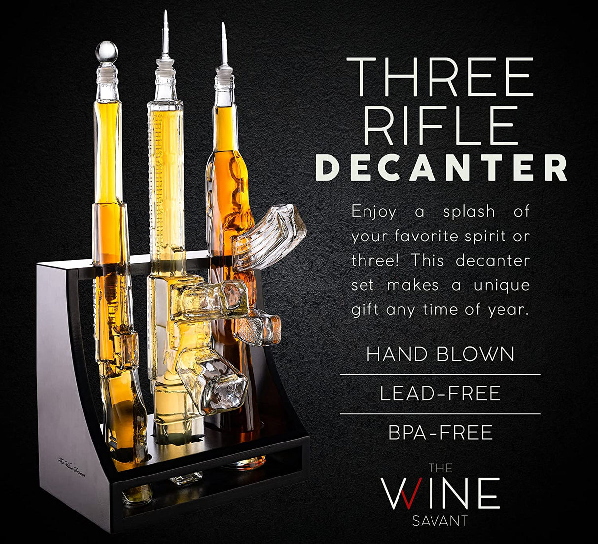 3 Gun Whiskey Decanters Set AR15, AK47, & Rifle Gun Decanter Set 1000ml by The Wine Savant - Veteran Gifts, Home Bar, Gun Lover Gifts, Tik Tok Gun Decanter, Military Gifts from The Wine Savant