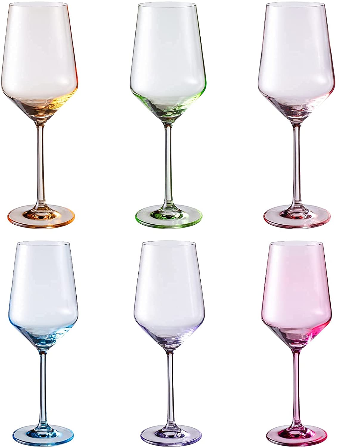 Colored Crystal Wine Glass Set of 6, Large Stemmed 12 oz Glasses, Great for all Occasions & Special Celebrations Unique Italian Style Tall Drinkware for Red & White Wine, Water Dinner, Color Glassware from The Wine Savant