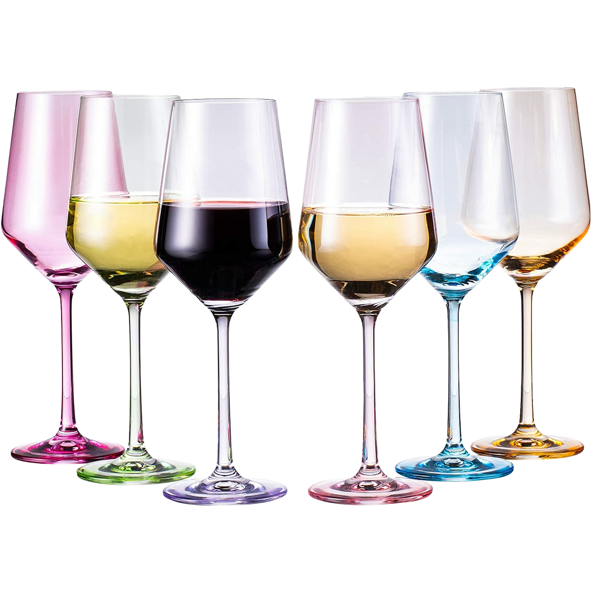 Colored Crystal Wine Glass Set of 6, Large Stemmed 12 oz Glasses, Great for all Occasions & Special Celebrations Unique Italian Style Tall Drinkware for Red & White Wine, Water Dinner, Color Glassware from The Wine Savant
