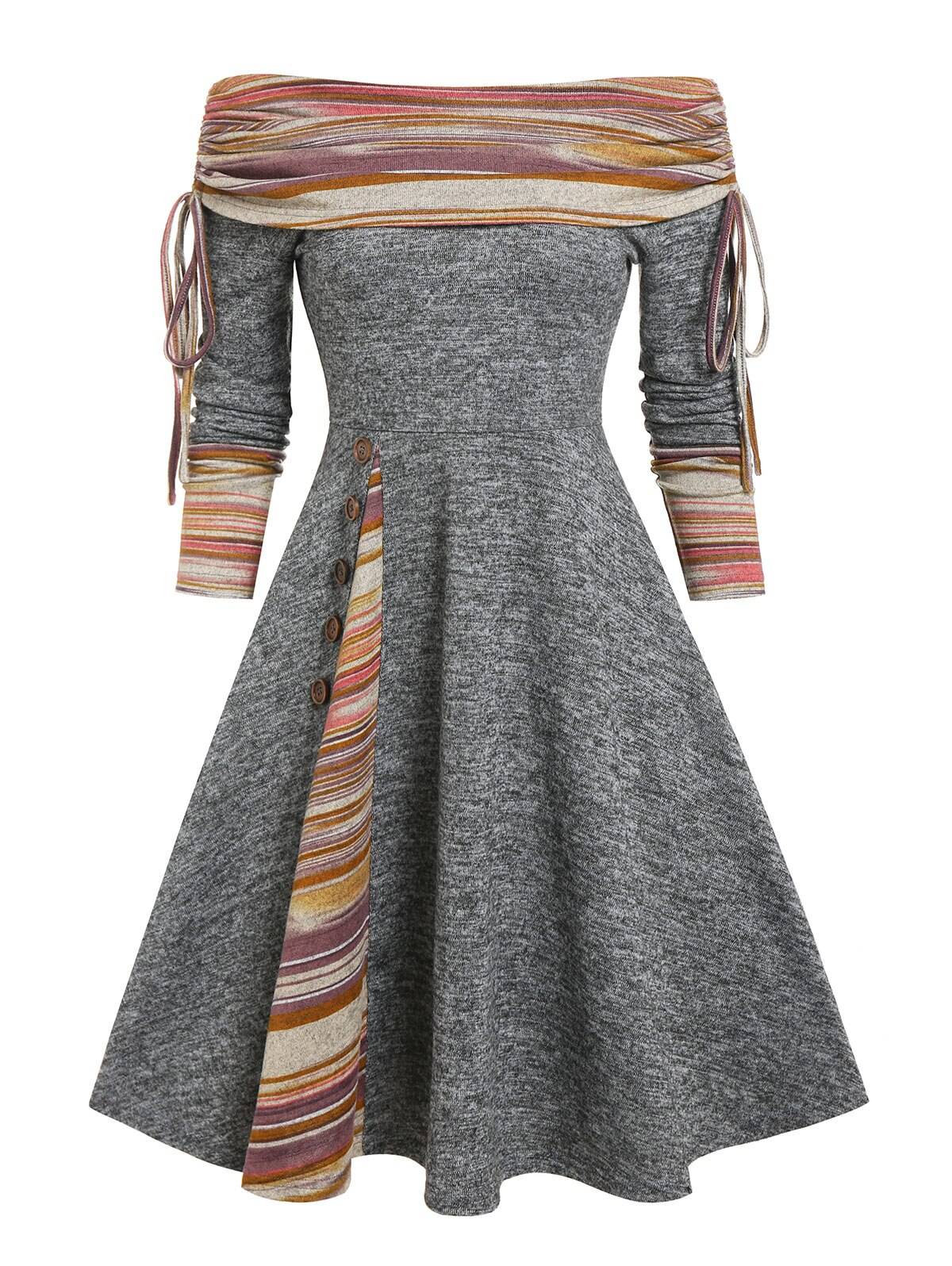 Cinched Striped Flare Dress From Kawaii Stop