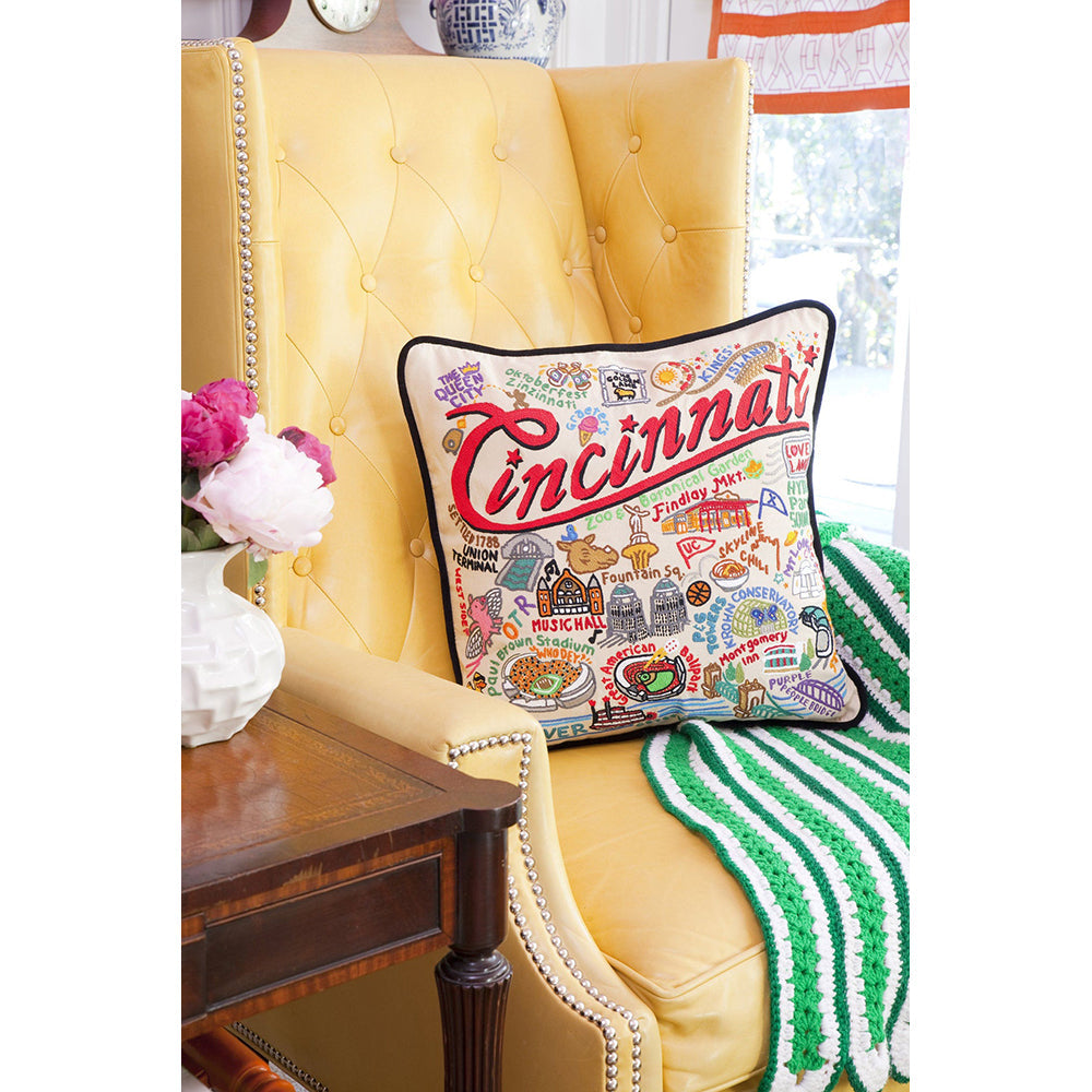 Cincinnati Hand-Embroidered Pillow from Quirks!