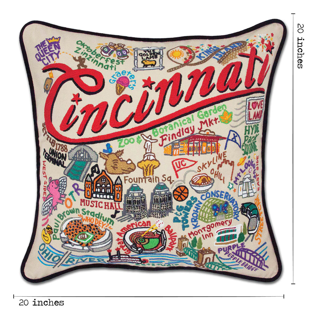 Cincinnati Hand-Embroidered Pillow from Quirks!