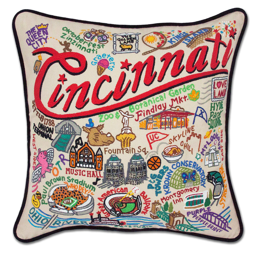 Cincinnati Hand-Embroidered Pillow from Quirks!