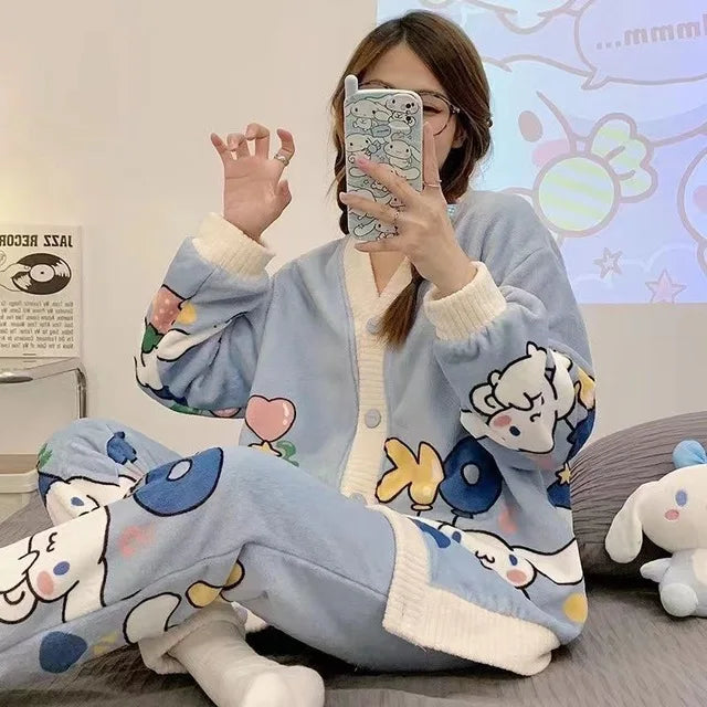 Hello Kitty Kuromi My Melody Cinnamoroll Flannel Pajamas From Kawaii Stop