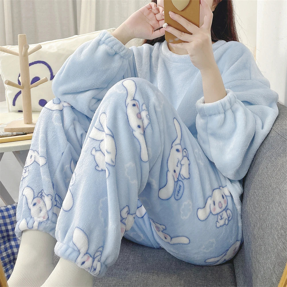 Hello Kitty Kuromi My Melody Cinnamoroll Flannel Pajamas From Kawaii Stop