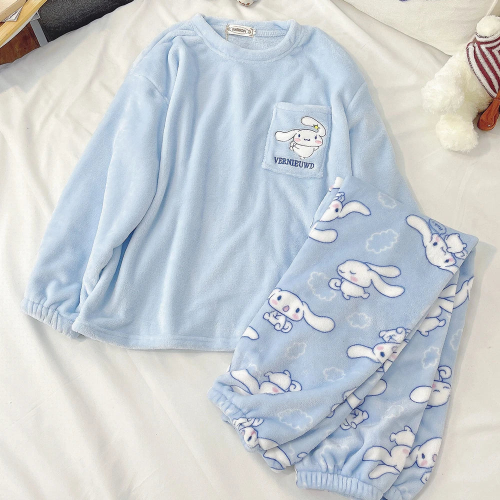 Hello Kitty Kuromi My Melody Cinnamoroll Flannel Pajamas From Kawaii Stop