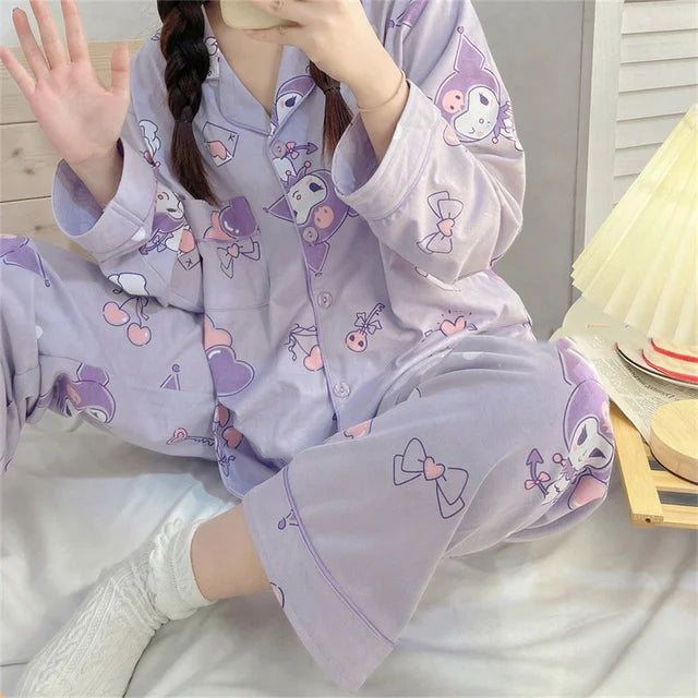 Hello Kitty Kuromi My Melody Cinnamoroll Flannel Pajamas From Kawaii Stop