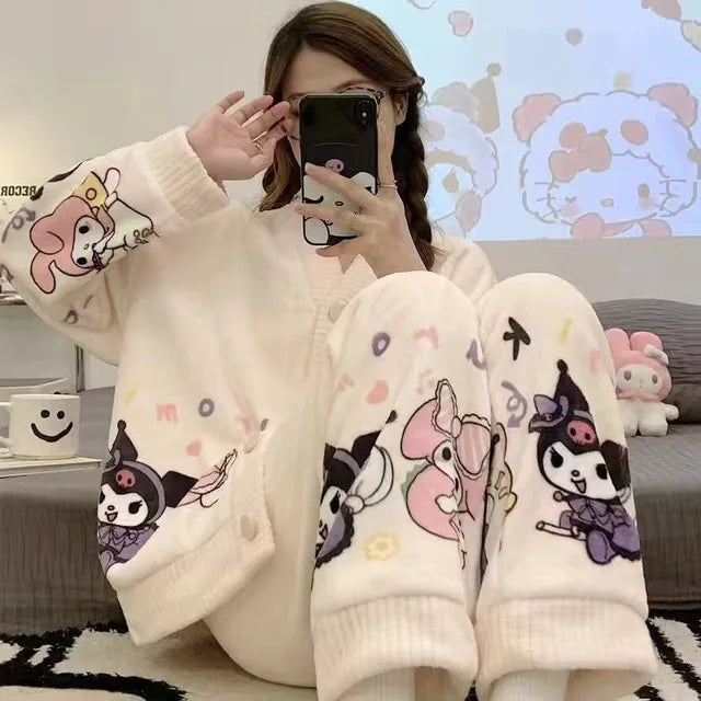 Hello Kitty Kuromi My Melody Cinnamoroll Flannel Pajamas From Kawaii Stop