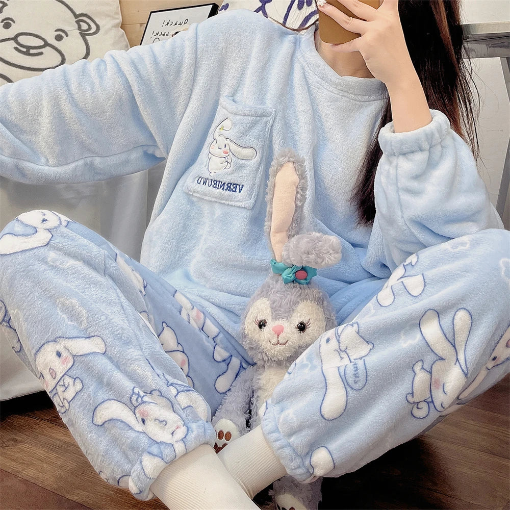 Hello Kitty Kuromi My Melody Cinnamoroll Flannel Pajamas From Kawaii Stop