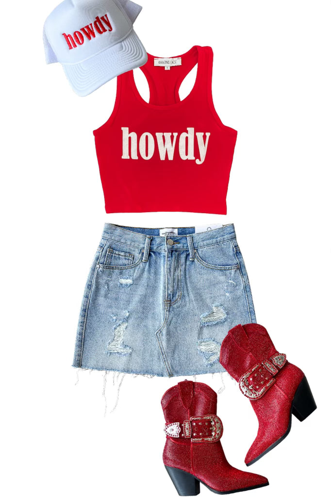 Howdy Fitted Cropped Rodeo Tank Top from Amazing Lace