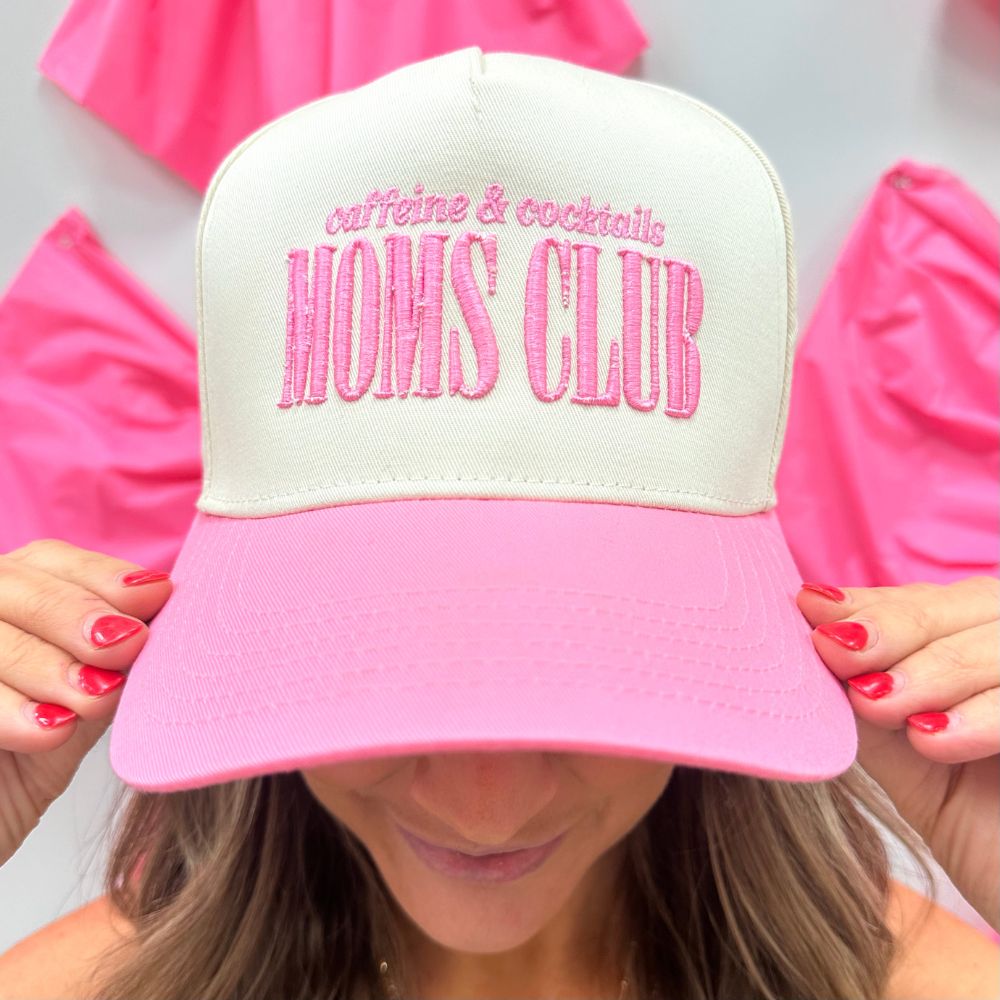 'Caffeine & Cocktails Moms Club' 3D Embroidered Snapback Trucker Hat from United Monograms