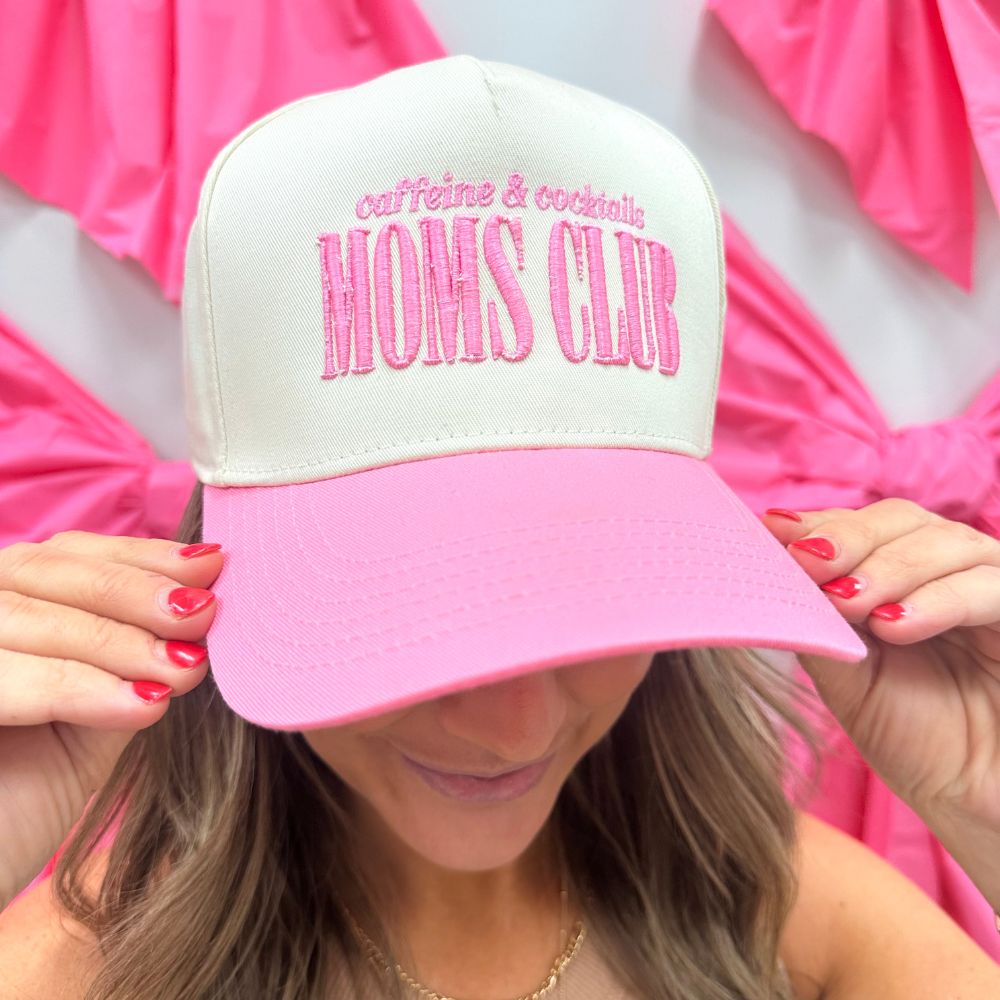 'Caffeine & Cocktails Moms Club' 3D Embroidered Snapback Trucker Hat from United Monograms