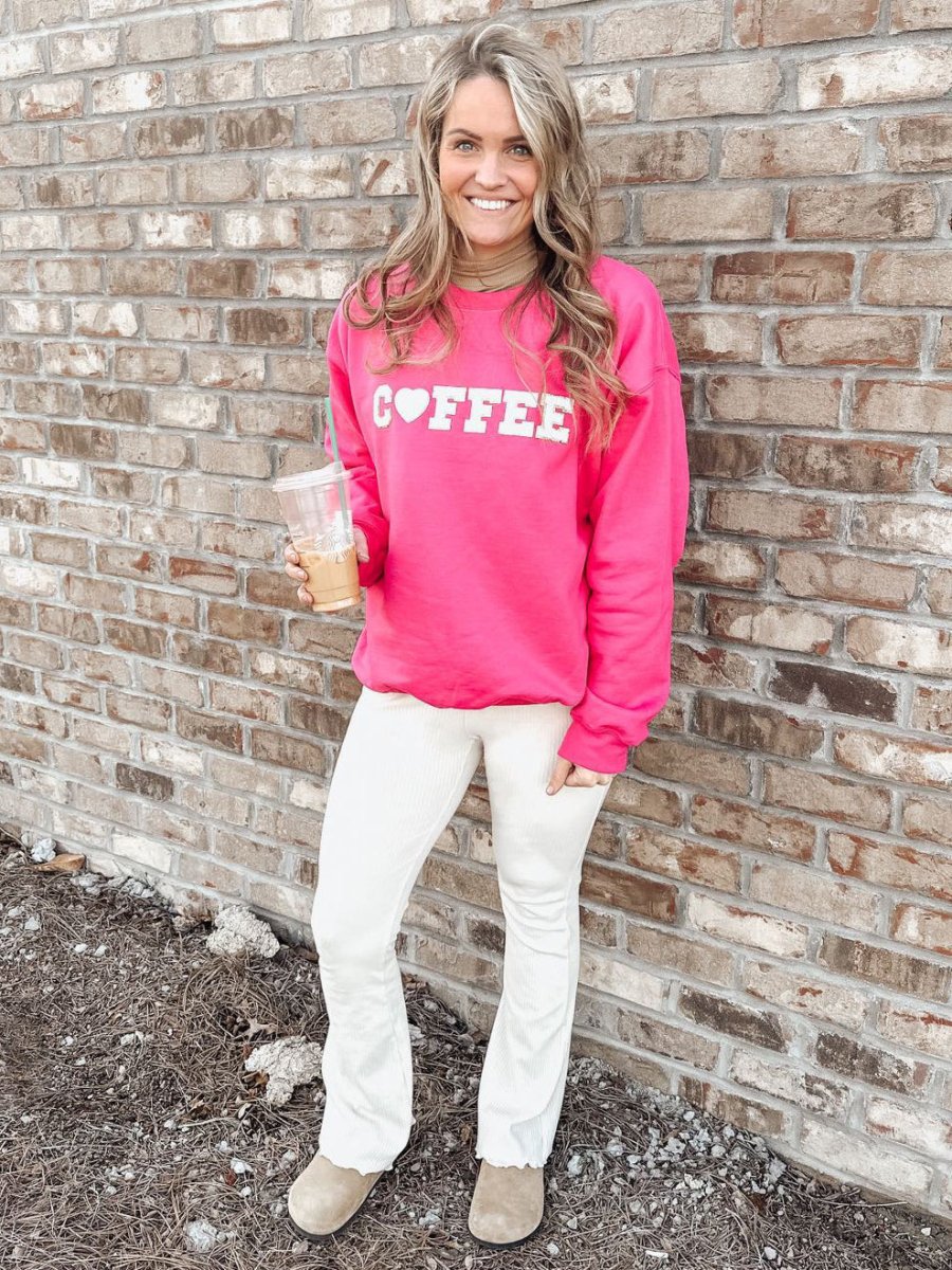 Coffee Heart Letter Patch Crewneck Sweatshirt from United Monograms