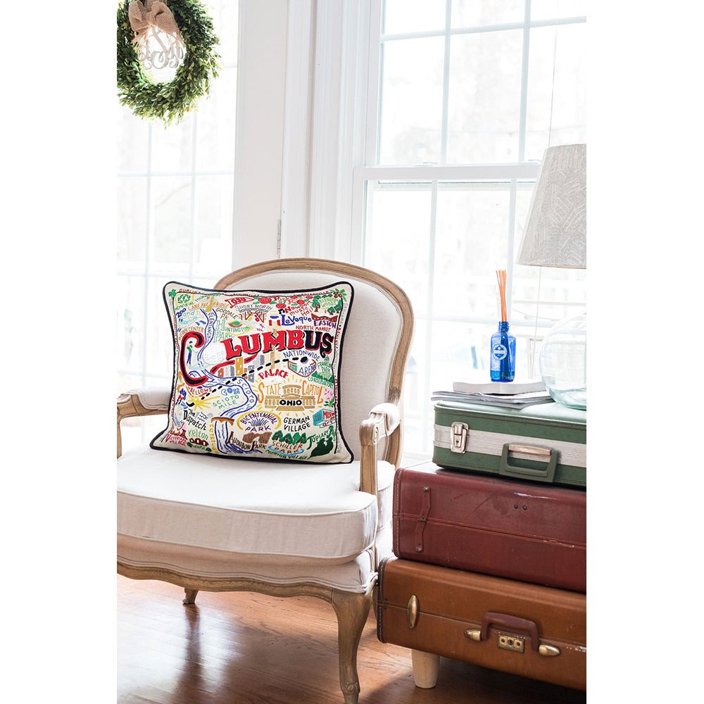 Columbus Hand-Embroidered Pillow from Quirks!