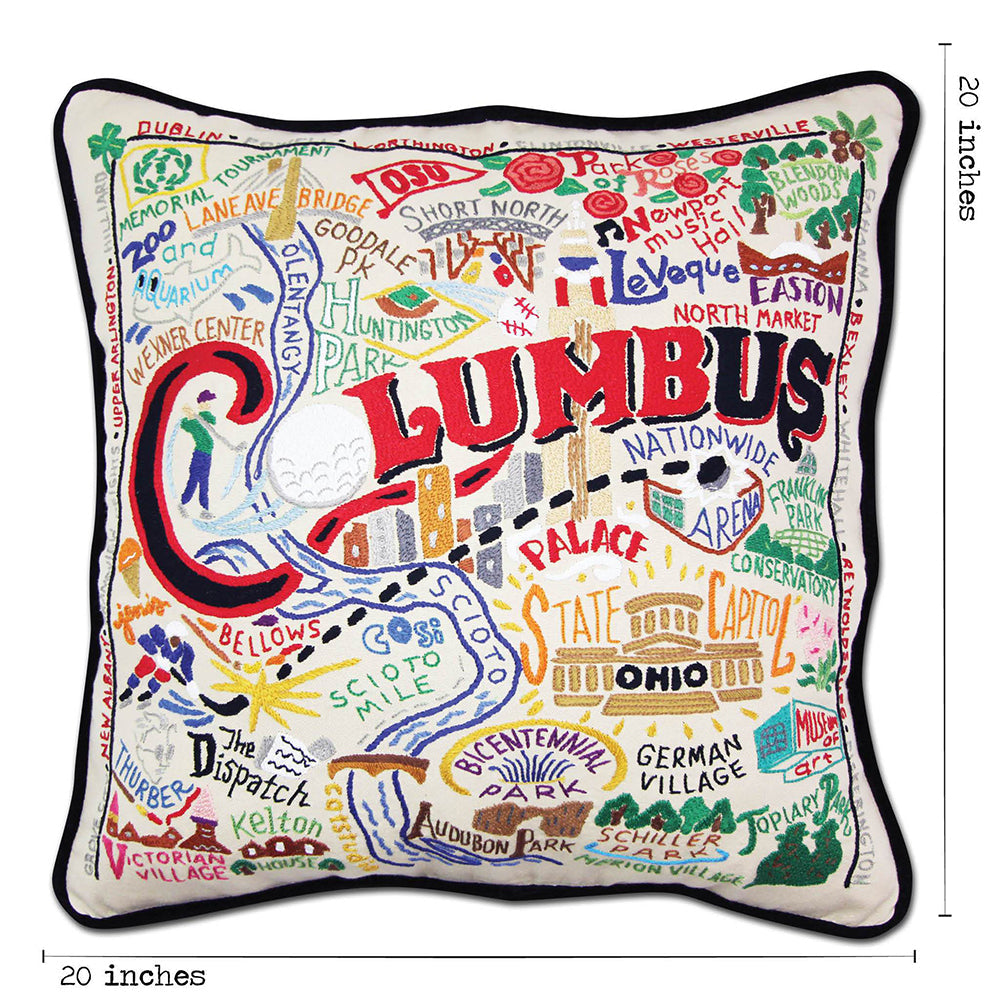Columbus Hand-Embroidered Pillow from Quirks!
