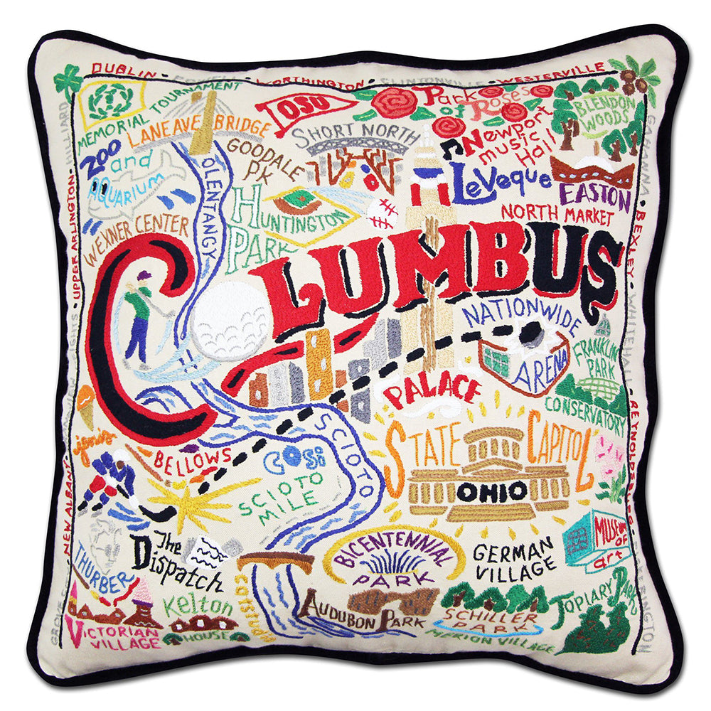 Columbus Hand-Embroidered Pillow from Quirks!