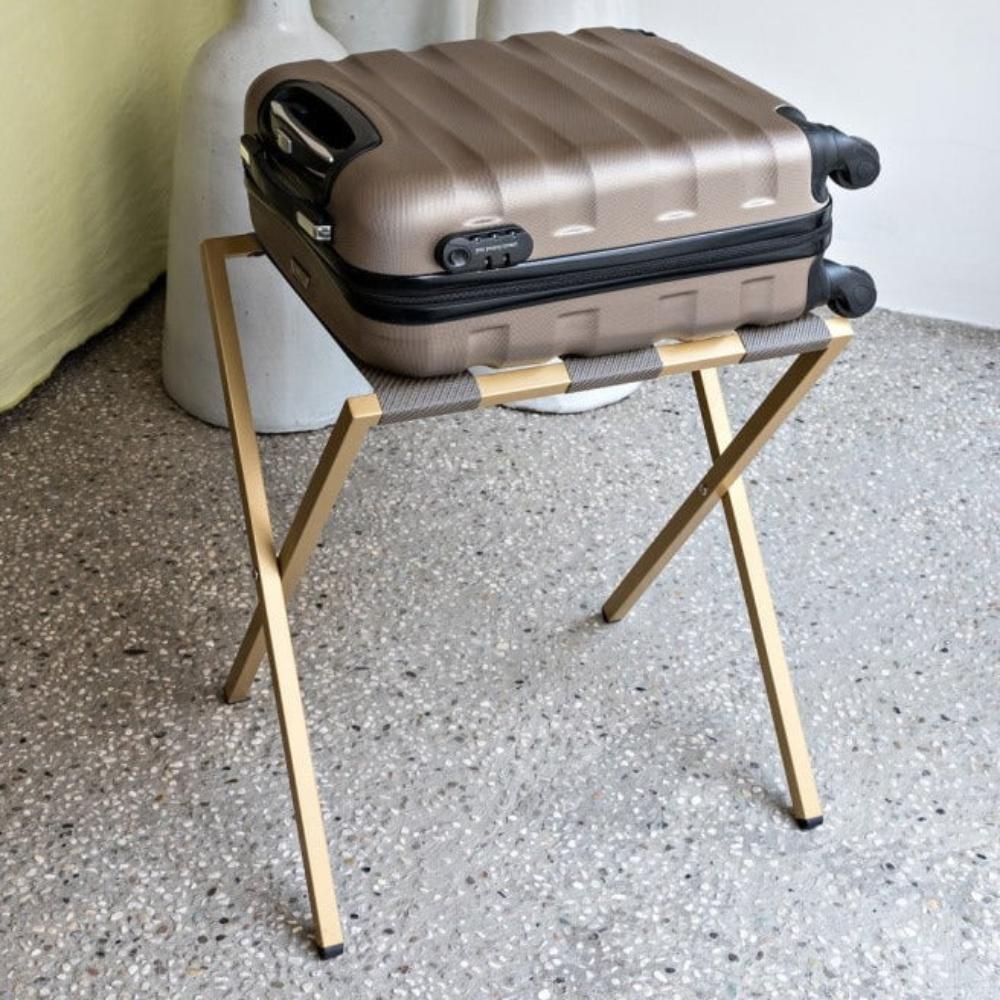 Boise-Foldable Metal Luggage Rack with Genuie Leather from VITAHOME DESIGN LLC