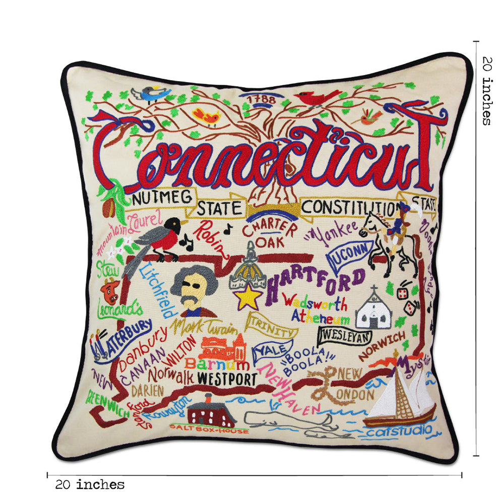 Connecticut Hand-Embroidered Pillow from Quirks!
