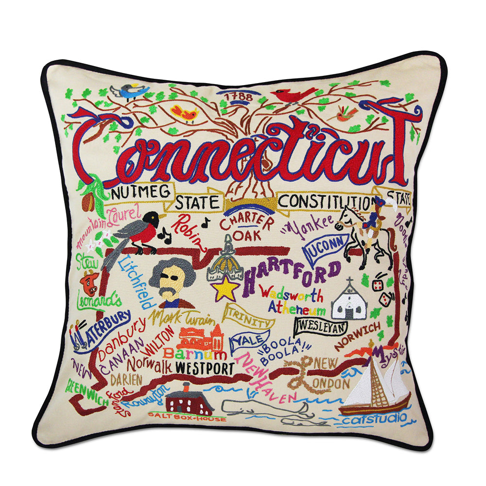 Connecticut Hand-Embroidered Pillow from Quirks!