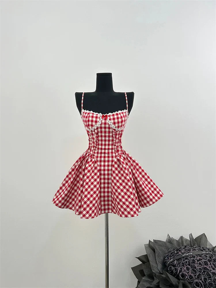 Coquette Plaid Mini Dress – Balletcore Gyaru Party Dress From Kawaii Stop