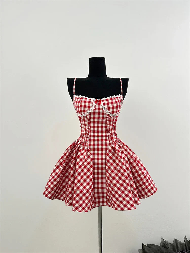 Coquette Plaid Mini Dress – Balletcore Gyaru Party Dress From Kawaii Stop