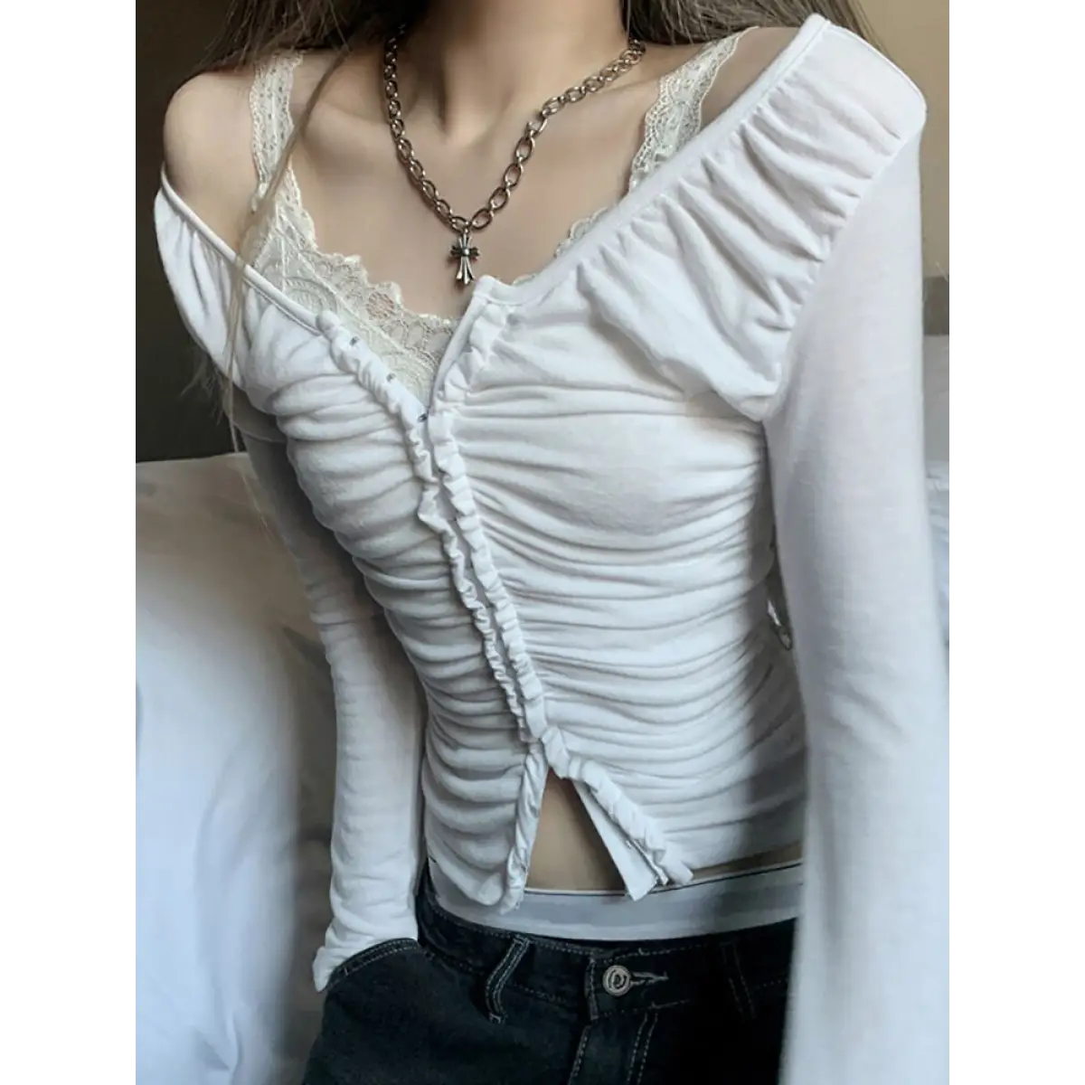 Coquette Ruched T-shirt With Hooks From Kawaii Stop