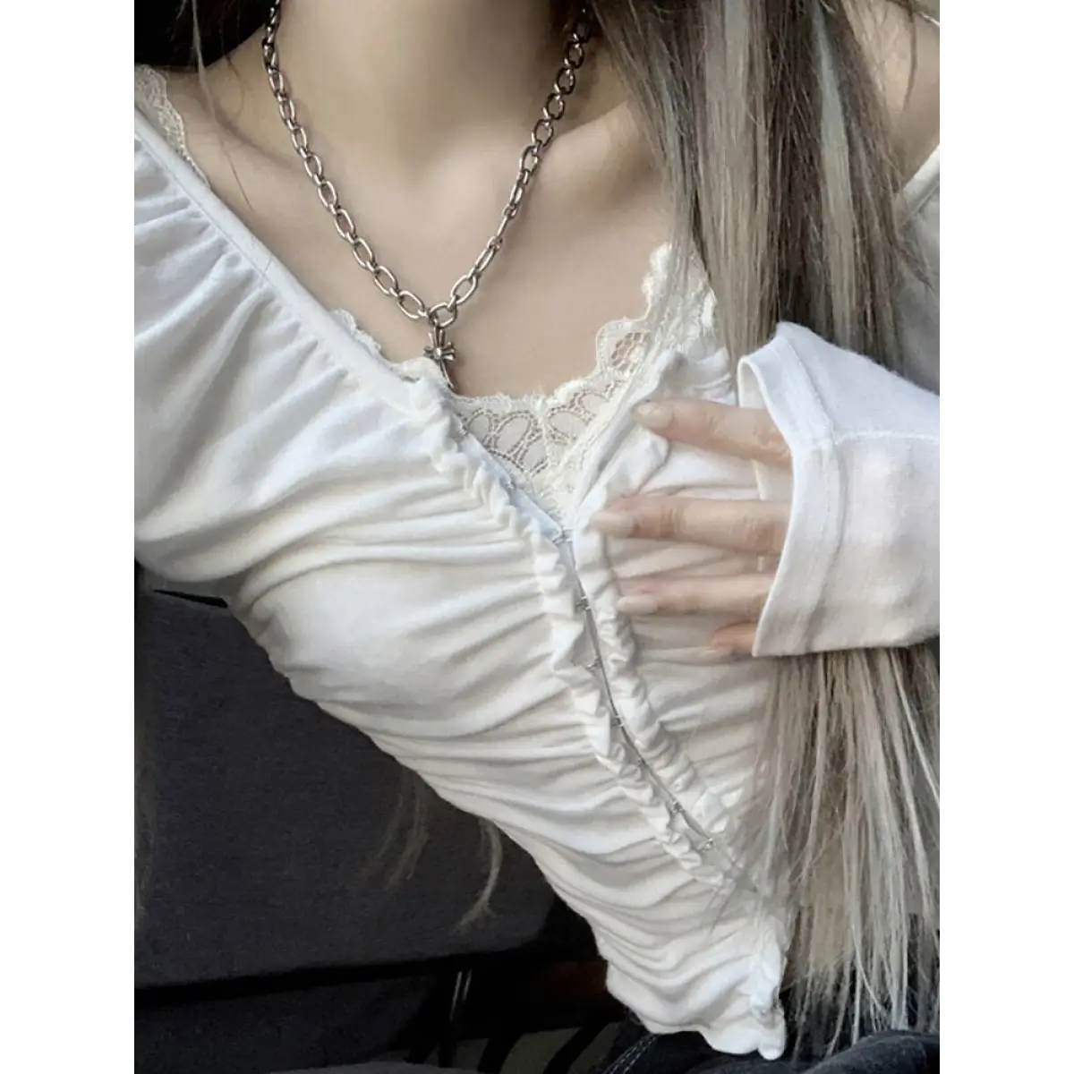 Coquette Ruched T-shirt With Hooks From Kawaii Stop