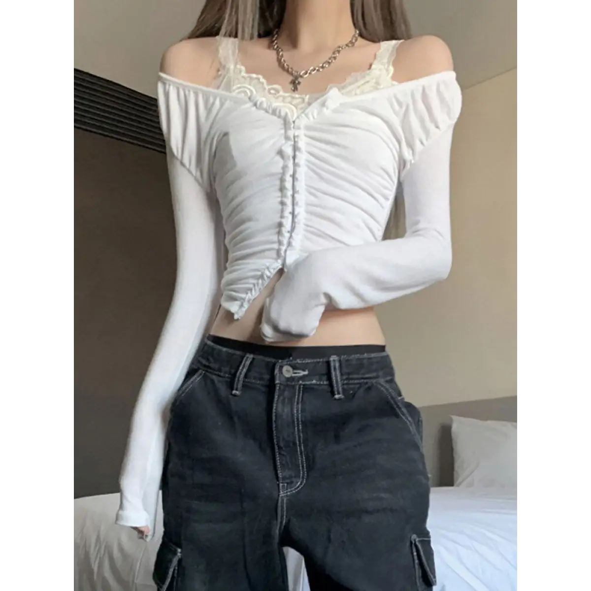 Coquette Ruched T-shirt With Hooks From Kawaii Stop