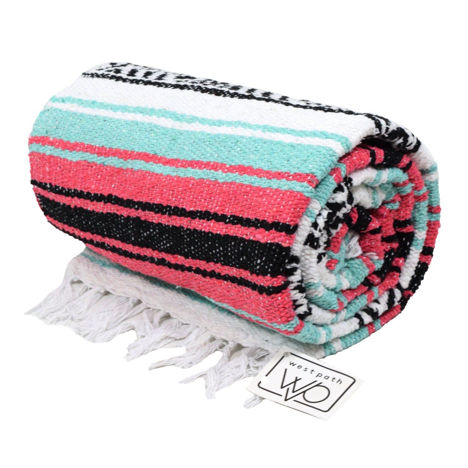 Seafoam Green & Coral Mexican Falsa Blanket From West Path