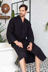 Waffle Kimono Spa Bathrobe for Men -  Absorbent, Lightweight From Lotus Linen
