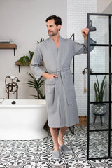 Waffle Kimono Spa Bathrobe for Men -  Absorbent, Lightweight From Lotus Linen