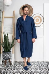 Waffle Kimono Spa Bathrobe for Men -  Absorbent, Lightweight From Lotus Linen