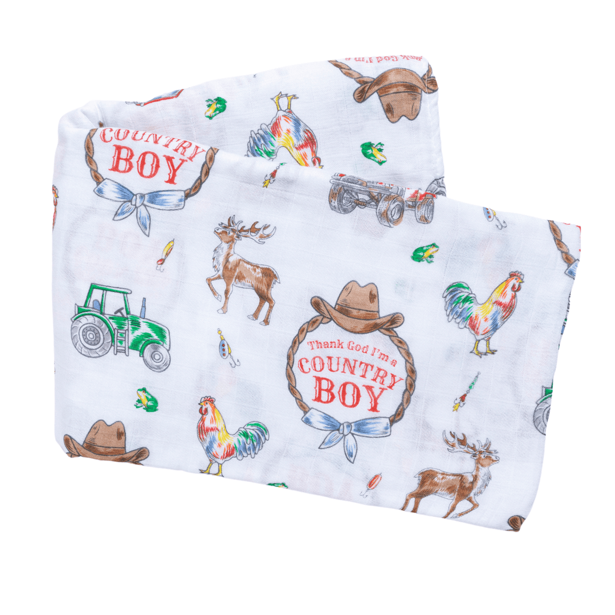 Country Boy Baby Giftset:  Baby Swaddle Blanket and Burp/Bib Combo from Little Hometown