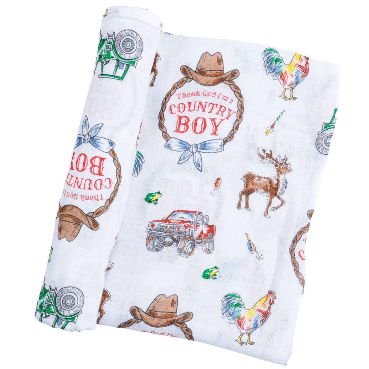 Country Boy Baby Giftset:  Baby Swaddle Blanket and Burp/Bib Combo from Little Hometown
