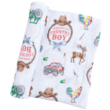 Country Boy Baby Giftset:  Baby Swaddle Blanket and Burp/Bib Combo from Little Hometown