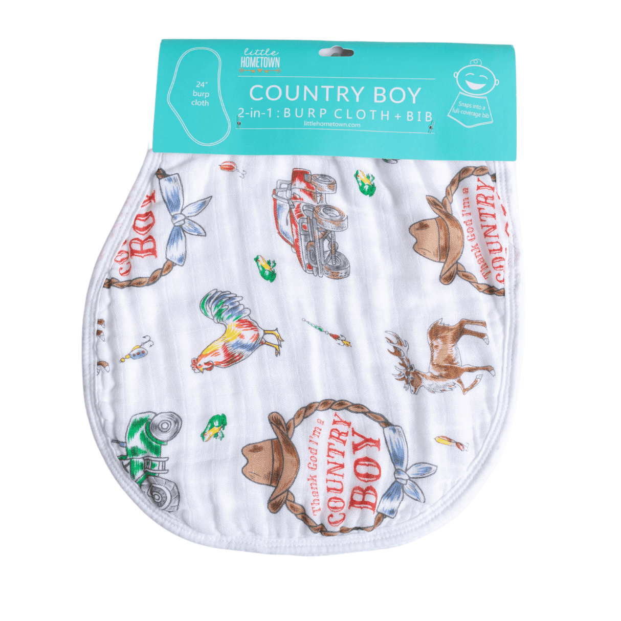 Country Boy Baby Giftset:  Baby Swaddle Blanket and Burp/Bib Combo from Little Hometown