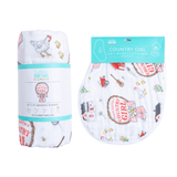 Country Girl Baby Giftset:  Baby Swaddle Blanket and Burp/Bib Combo from Little Hometown