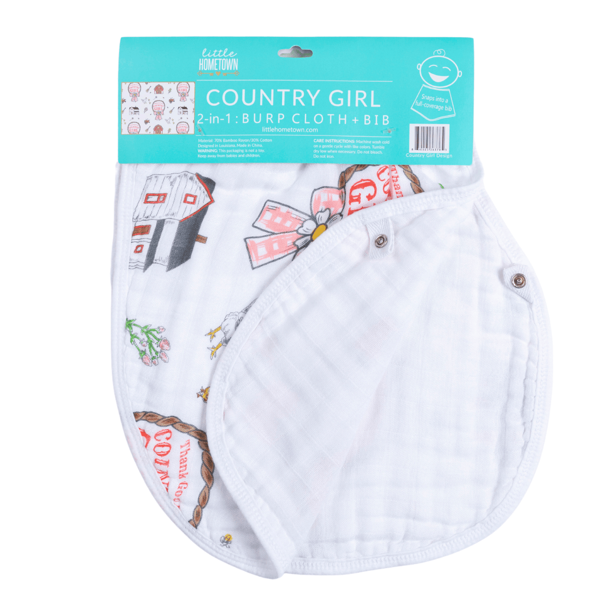Country Girl Baby Giftset:  Baby Swaddle Blanket and Burp/Bib Combo from Little Hometown