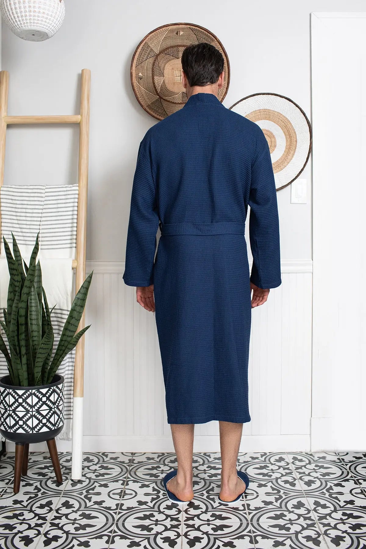 Waffle Kimono Spa Bathrobe for Men -  Absorbent, Lightweight From Lotus Linen