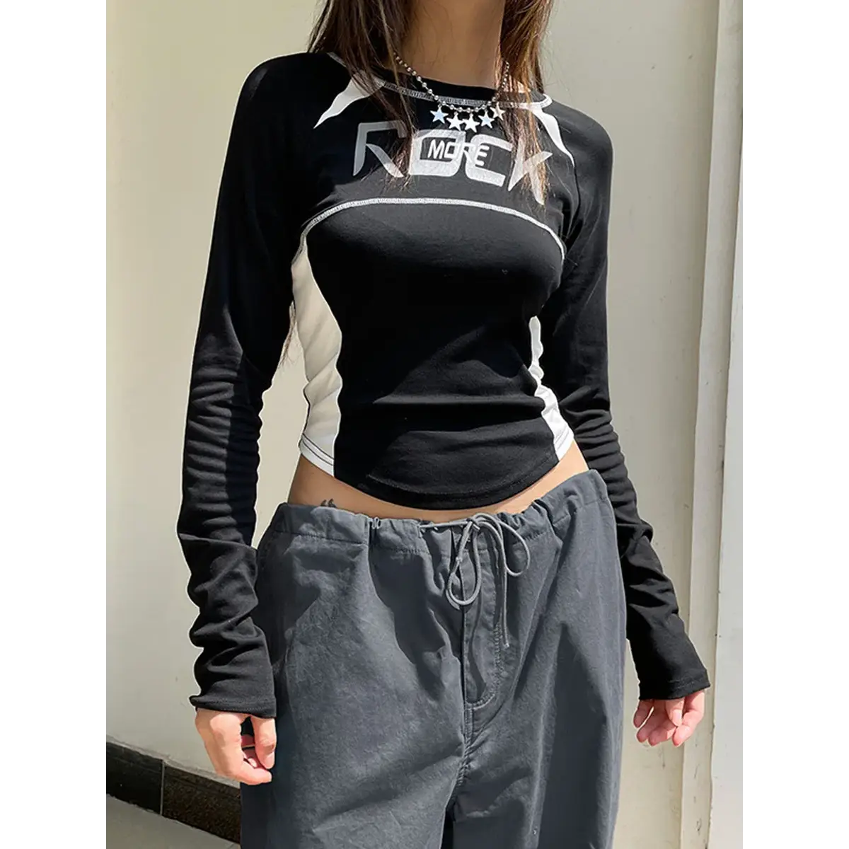 Crew Neck Letter Print Top - Long Sleeve Casual Streetwear T-Shirt From Kawaii Stop