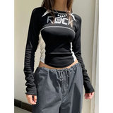 Crew Neck Letter Print Top - Long Sleeve Casual Streetwear T-Shirt From Kawaii Stop