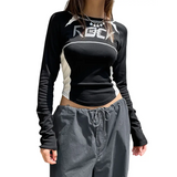 Crew Neck Letter Print Top - Long Sleeve Casual Streetwear T-Shirt From Kawaii Stop