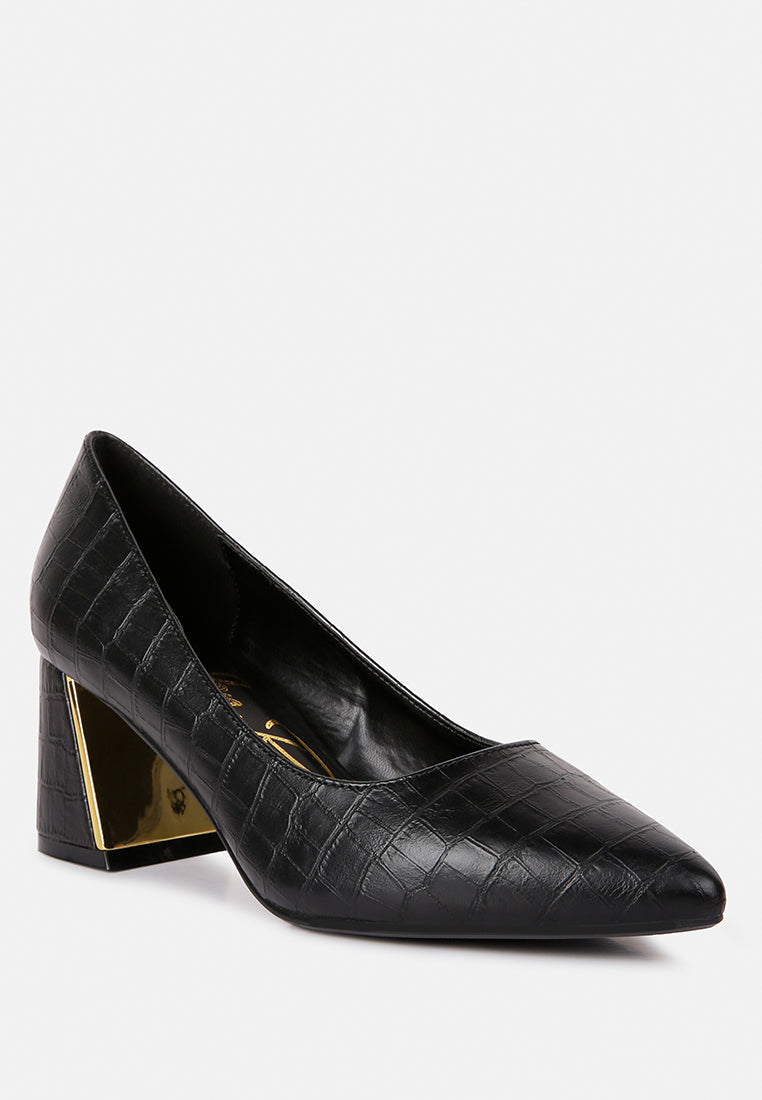 Emersyn Croc Block Heel Pump Shoes from London Rag International