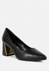 Emersyn Croc Block Heel Pump Shoes from London Rag International